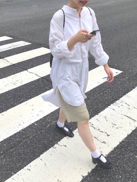 「さんぽ」｜「アイテム（シャツワンピース）」を使った、ehさん（レディース・157cm）の夏コーディネート