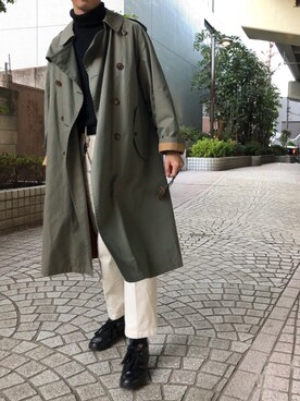 「AURALEE」｜「アイテム（トレンチコート）」を使った、gさん（メンズ・182cm）の冬コーディネート