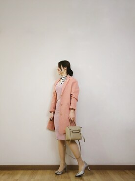 「巾着バッグ」｜「アイテム（ダッフルコート）」を使った、妮娜Ninaさん（レディース・159cm）の春コーディネート