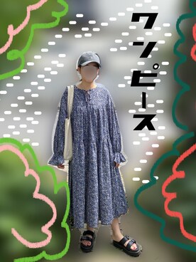 「FASHIRUのアイテム（ワンピース、ブルー系）」を使った、tami0707さん（レディース・157cm）の春コーディネート
