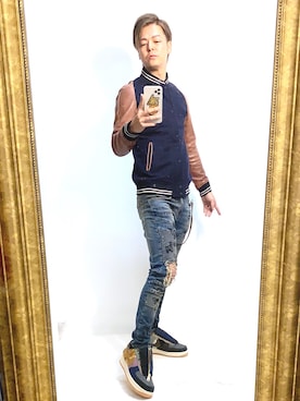 「glamb（グラム）のアイテム（スタジャン）」を使った、NEOJAakaDJROODさん（メンズ・177cm）の冬コーディネート
