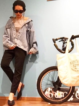 「Guess（ゲス）のアイテム（デニムジャケット）」を使った、rumi☺︎さん（レディース・162cm）の春コーディネート