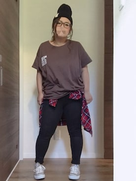 「plussize」｜「アイテム（ニットキャップ/ビーニー）」を使った、あぶーた★さん（レディース・154cm）の秋コーディネート