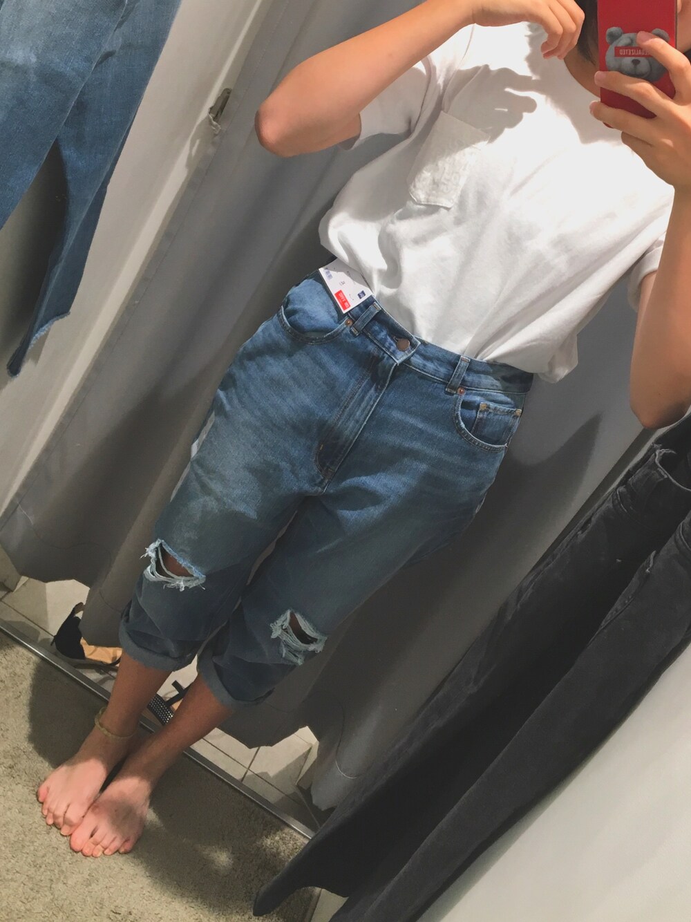「シンプルコーデ」｜「GUのアイテム（デニムパンツ、その他）」を使った、のさん（レディース・170cm）の夏コーディネートの1枚目の写真