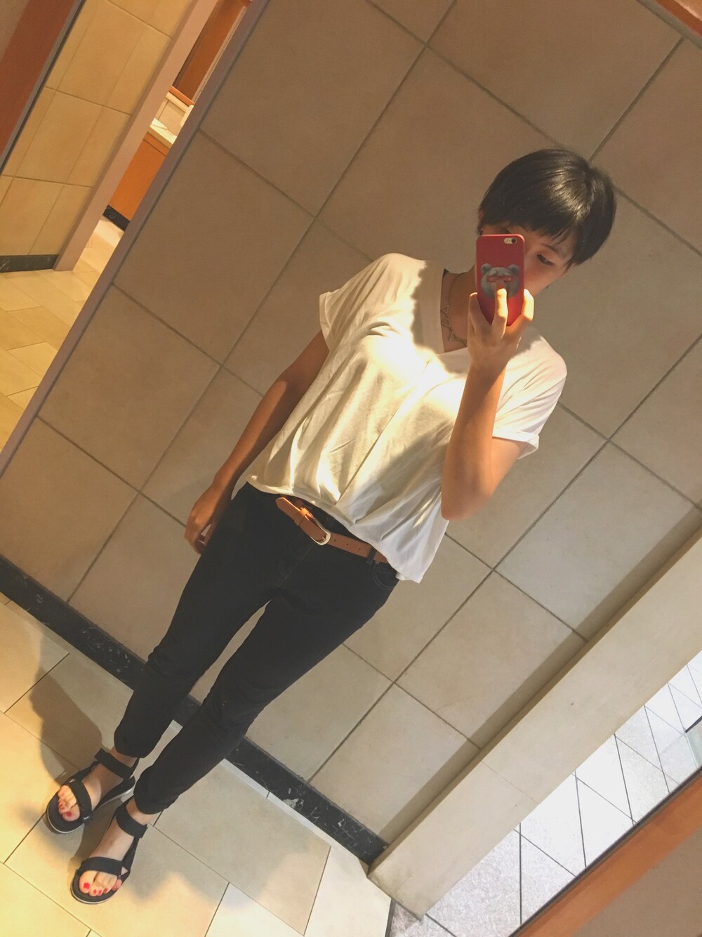 「シンプルコーデ」｜「GUのアイテム（シャツ/ブラウス、ホワイト系）」を使った、のさん（レディース・170cm）の夏コーディネートの1枚目の写真