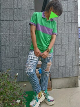 「HELL CAT PUNKS（ヘルキャットパンクス）のアイテム（パンツ）」を使った、きゃらちゃんさん（レディース・155cm）の夏コーディネート