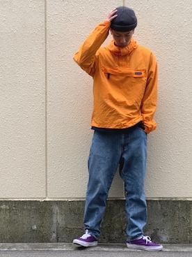 「ナイロンパーカー」｜「アイテム（ニットキャップ/ビーニー）」を使った、ときヲりぴーと ときヲさん（メンズ・173cm）の冬コーディネート