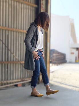 「GU（ジーユー）のアイテム（トップス、ホワイト系）」を使った、ハルさん（レディース・157cm）の春コーディネート