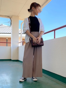 「Honeys（ハニーズ）のアイテム（タンクトップ、ブラック系）」を使った、ハルさん（レディース・157cm）の秋コーディネート