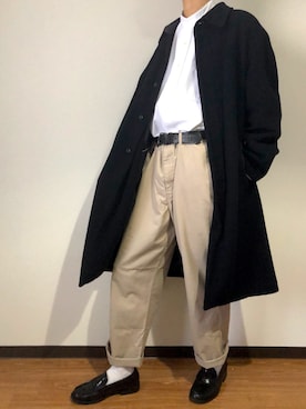 「アイテム（ステンカラーコート）」を使った、かとーさん（メンズ・178cm・20代）の冬コーディネート