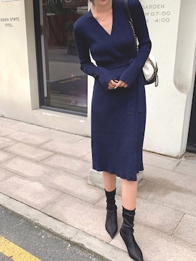 Saison De Papillon セゾンドパピヨン の カシュクールロングニットワンピ ワンピース Wear