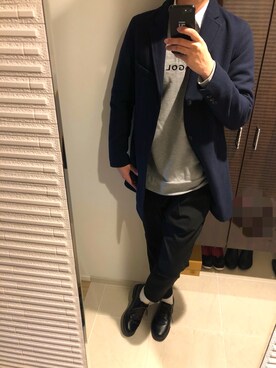 「BEAMS（ビームス）のアイテム（チェスターコート）」を使った、shoさん（メンズ・178cm）の冬コーディネート