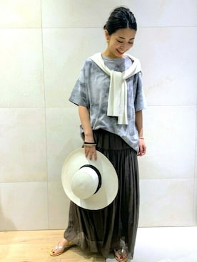 「Rouge vif（ルージュヴィフ）のアイテム（帽子）」を使った、shimakoさん（レディース・159cm）の夏コーディネート