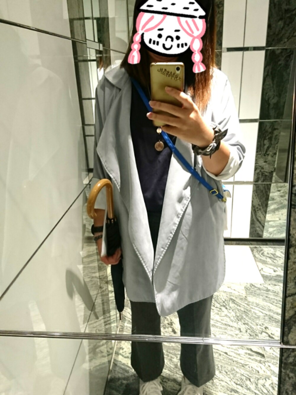 「tyclothings」｜「no brandのアイテム（ジャケット/アウター、ブルー系）」を使った、tinyeeさん（レディース・160cm）の秋コーディネートの1枚目の写真