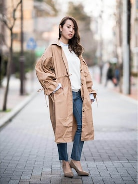 「youtube」｜「アイテム（トレンチコート）」を使った、rinaさん（レディース・157cm）の春コーディネート