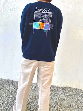 「Left Aloneのアイテム（スウェット、ブルー系）」を使った、fourierさん（メンズ）の春コーディネート