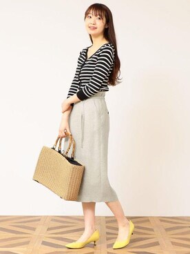 「green label relaxing（グリーンレーベルリラクシング）の◆FM リネンライク トリアセP ベルト タイトスカート ◆（スカート）」を使った、kawamura_sさん（レディース・164cm）の春コーディネート