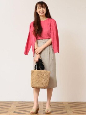 「green label relaxing（グリーンレーベルリラクシング）の◆FM リネンライク トリアセP ベルト タイトスカート ◆（スカート）」を使った、kawamura_sさん（レディース・164cm）の春コーディネート