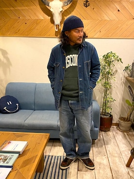 「DEUS EX MACHINA（デウスエクスマキナ）のアイテム（ニットキャップ/ビーニー）」を使った、岸本 道徳さん（メンズ・177cm）の冬コーディネート