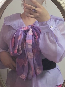 「アイテム（ブローチ/コサージュ、パープル系）」を使った、しゅりんぷさん（レディース・158cm）の夏コーディネート