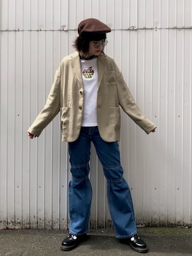 「X-girl（エックスガール）のX-girl × CHAMPION B/B TEE（Tシャツ/カットソー）」を使った、平野萌さん（レディース・166cm）の春コーディネート