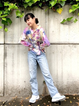 「SKECHERS（スケッチャーズ）のアイテム」を使った、平野萌さん（レディース・166cm）の春コーディネート