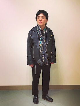 「足袋」｜「アイテム（ライダースジャケット）」を使った、J's by A-double さん（レディース・153cm）の秋コーディネート