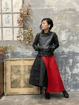 「足袋」｜「アイテム（ライダースジャケット）」を使った、J's by A-double さん（レディース・153cm）の冬コーディネート