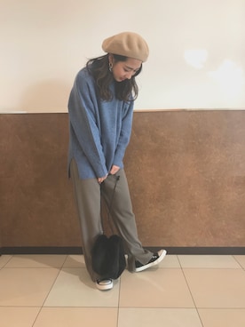「シンプルおしゃれが好き」｜「アイテム（ハンチング/ベレー帽）」を使った、natsuさん（レディース・155cm）の秋コーディネート