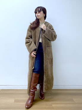「ブーツイン」｜「アイテム（ノーカラーコート）」を使った、Ｍ Ｏ Ｅ Ｋ Ｏさん（レディース・150cm）の冬コーディネート