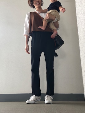 「mystic（ミスティック）のカットリブフレアパンツ（その他パンツ、ブラック系）」を使った、CHIKA さん（レディース・161cm）の秋コーディネート