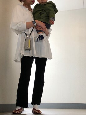 「mystic（ミスティック）のカットリブフレアパンツ（その他パンツ、ブラック系）」を使った、CHIKA さん（レディース・161cm）の冬コーディネート