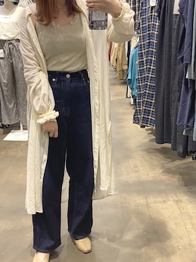 「AMERICAN HOLIC（アメリカンホリック）の前後ボタンスタンドカラーギャザー2WAYワンピース　＊（ワンピース、ホワイト系）」を使った、sayoさん（レディース・160cm）の秋コーディネート