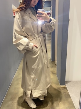 「AMERICAN HOLIC（アメリカンホリック）の【花粉防止加工】袖ギャザーデザイントレンチコート（トレンチコート、ベージュ系）」を使った、sayoさん（レディース・160cm）の冬コーディネート