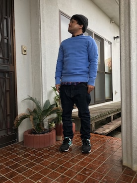 「KAPITAL」｜「アイテム（ニットキャップ/ビーニー）」を使った、トールさん（メンズ・160cm）の冬コーディネート