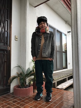 「KAPITAL」｜「アイテム（ハンチング/ベレー帽）」を使った、トールさん（メンズ・159cm）の冬コーディネート