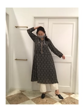 「Bab（バブ）の配色パイピングモティフカフタンワンピース（ワンピース、ブラック系）」を使った、Yumi Ishiharaさん（レディース・170cm）の春コーディネート