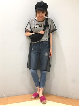 「シースルー」｜「アイテム（キャスケット）」を使った、まりおさん（レディース・166cm）の夏コーディネート