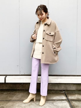 「LOWRYS FARM（ローリーズファーム）のセンタープレスカラーフレアパンツ　870189（その他パンツ）」を使った、まりおさん（レディース・166cm）の春コーディネート