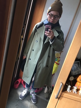 「アイテム（ニットキャップ/ビーニー、ブラウン系）」を使った、アドリーさん（メンズ・166cm）の冬コーディネート