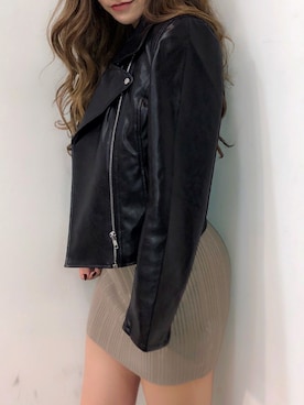 「LIPSERVICE（リップサービス）のアイテム（ライダースジャケット）」を使った、rinaさん（レディース・158cm）の秋コーディネート