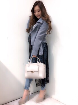 「LIPSERVICE（リップサービス）のアイテム（ライダースジャケット）」を使った、rinaさん（レディース・158cm）の冬コーディネート