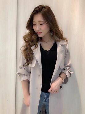 「LIPSERVICE（リップサービス）のアイテム（トレンチコート）」を使った、rinaさん（レディース・158cm）の春コーディネート