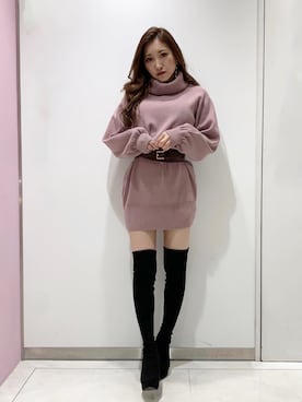 「ニーハイブーツ」｜rinaさん（レディース・158cm）の冬コーディネート