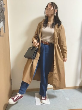 「リブニット」｜「アイテム（シャツワンピース）」を使った、ありんこさん（レディース・154cm）の春コーディネート