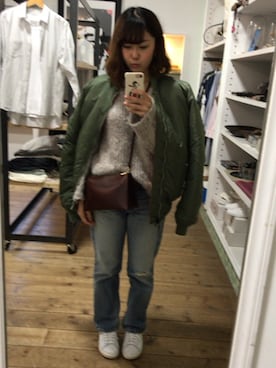 「BLUE BLUE（ブルーブルー）のアイテム（パンツ）」を使った、chihiroさん（レディース・155cm）の冬コーディネート