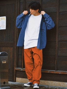 「オーバーサイズシャツ」｜「アイテム（その他）」を使った、しゃちょーさん（メンズ・169cm）の春コーディネート