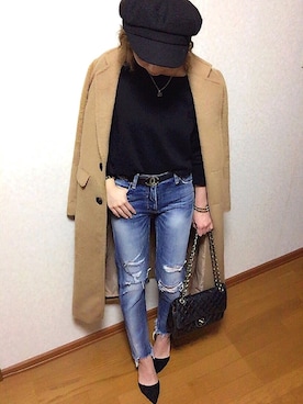 「CECIL McBEE（セシルマクビー）のアイテム（チェスターコート）」を使った、Sachuさん（レディース・153cm）の冬コーディネート