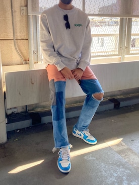 「Champion（チャンピオン）のアイテム（ニット/セーター）」を使った、M¡yu さん（メンズ・183cm）の春コーディネート