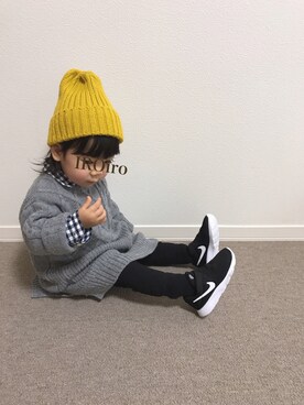 「GAP（ギャップ）のGap ギンガムチェックポプリン コンバーチブルシャツ（シャツ/ブラウス、ホワイト系）」を使った、IROさん（キッズ）の冬コーディネート